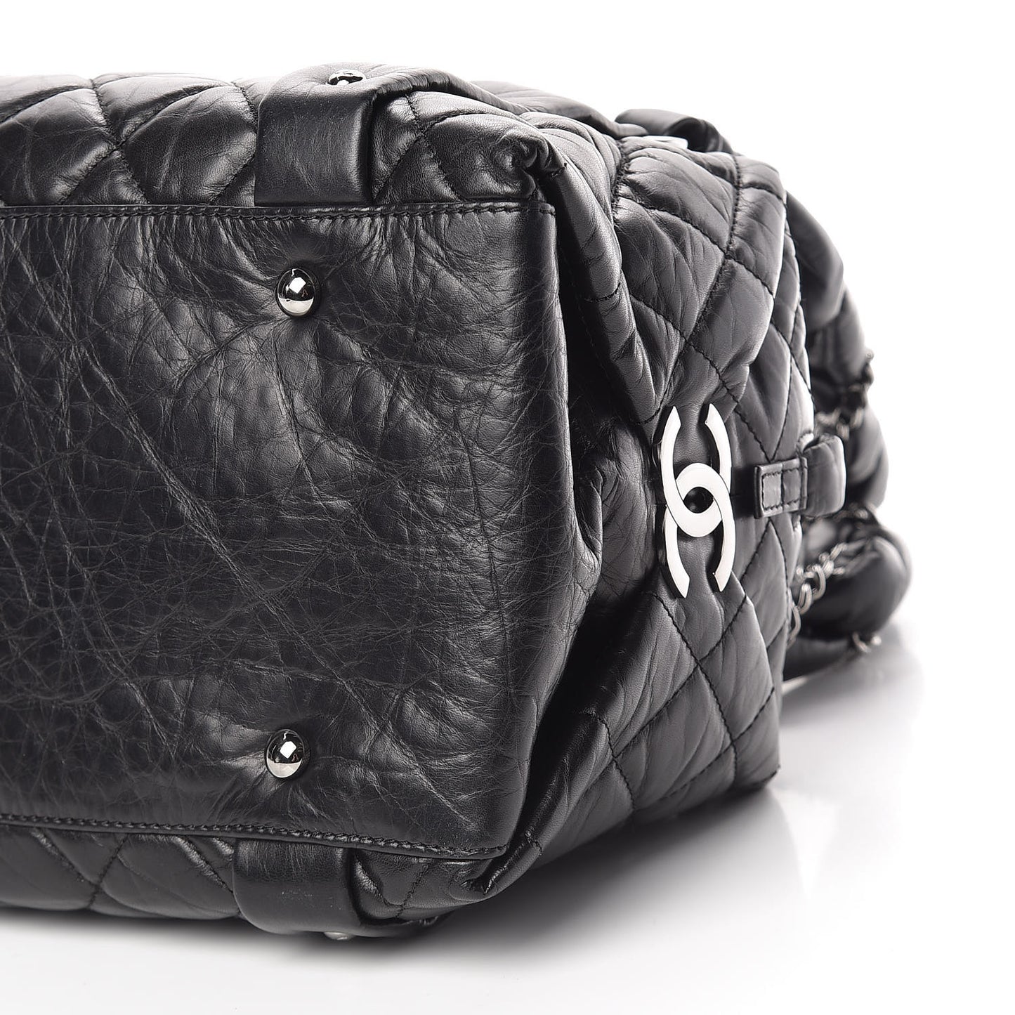 Distressed Lambskin Small Lady Braid Tote Black