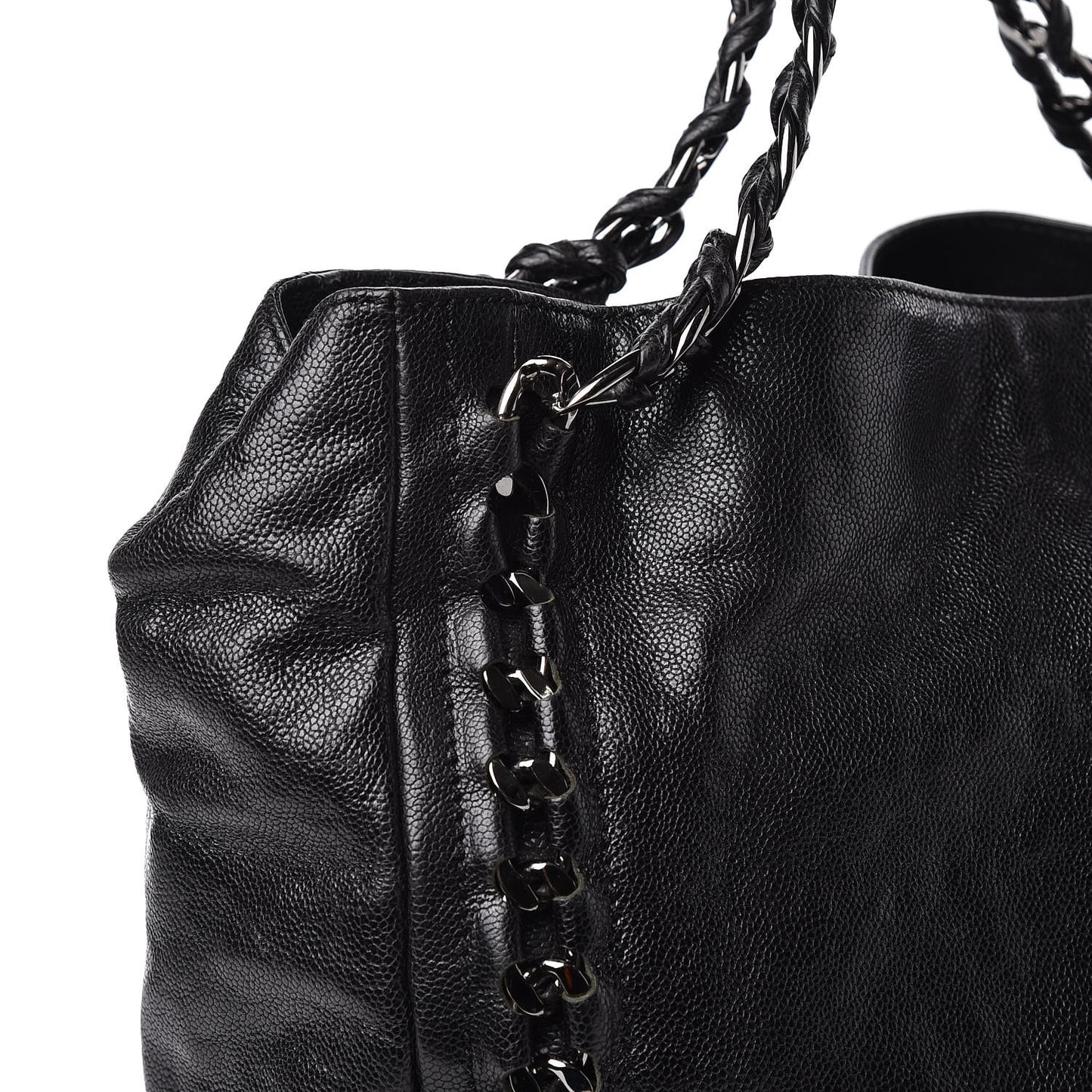 Glazed Calfskin Large Modern Chain Tote Black