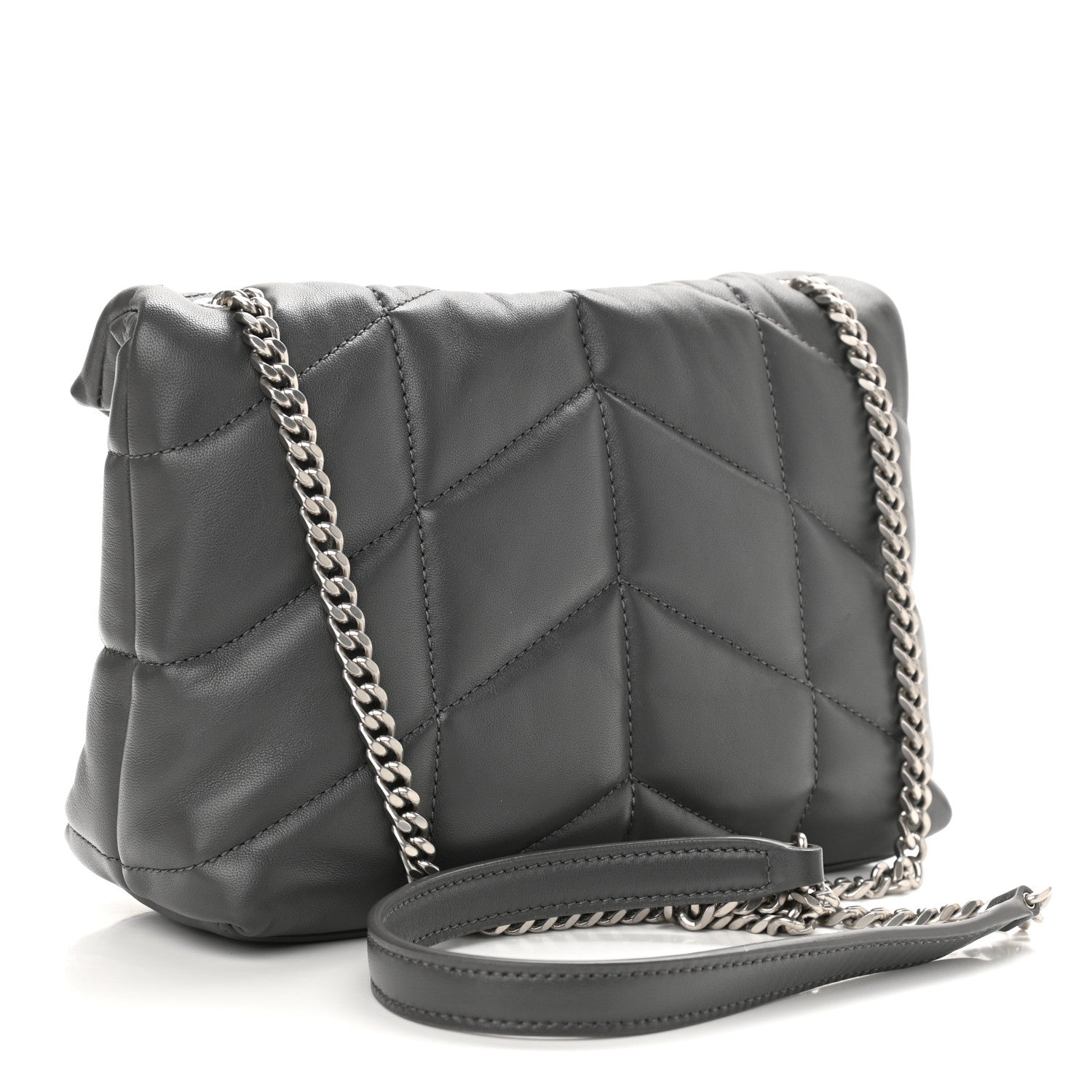 Saint Laurent Lambskin Quilted Toy Loulou Puffer Monogram Chain Satchel Storm 3 of 12