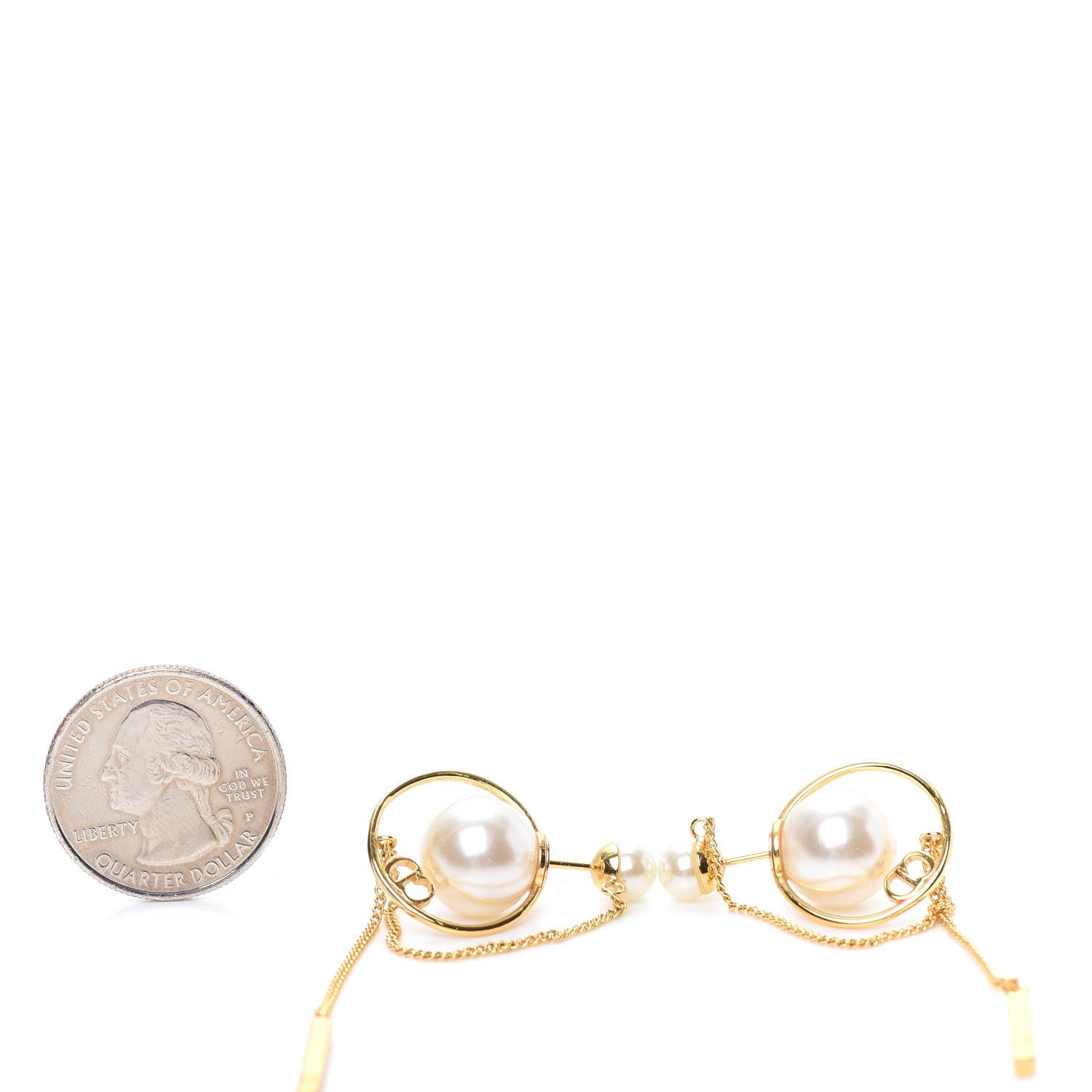 Christian Dior Pearl Tribales Dangle Chain Earrings Gold 2 of 3