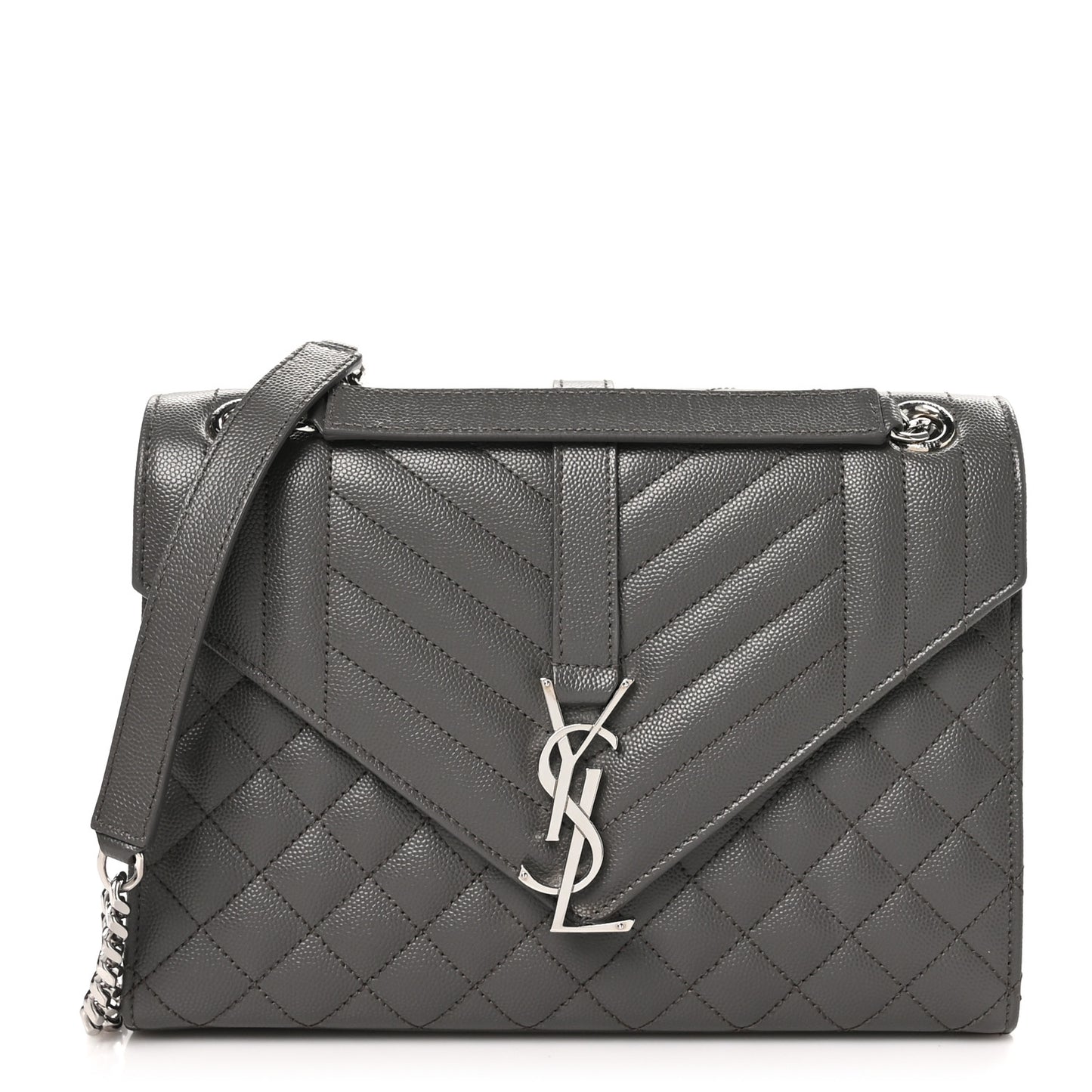 Grain De Poudre Textured Mixed Matelasse Medium Triquilt Monogram Satchel Earth