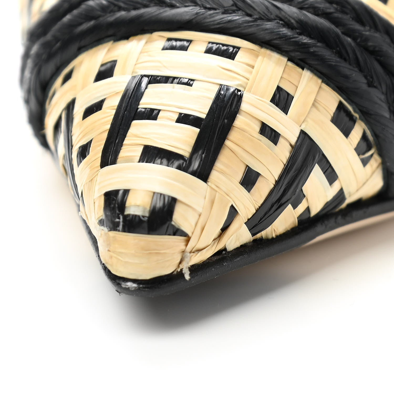 Fendi Raffia Grosgrain FF Intreccio Colibri 85mm Slingback Pumps 35 Naturale Black 8 of 9