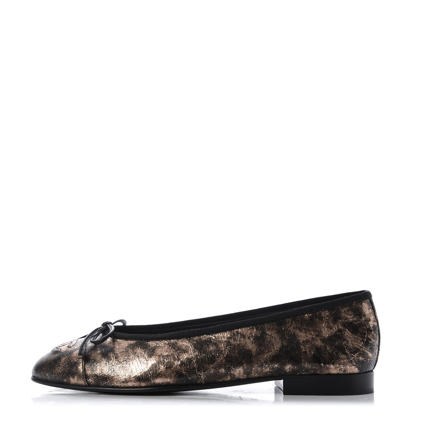 Laminated Suede Goatskin Cap Toe CC Ballerina Flats 37.5 Bronze