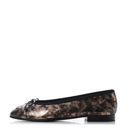 Chanel Laminated Suede Goatskin Cap Toe CC Ballerina Flats 37.5 Bronze 1 of 10