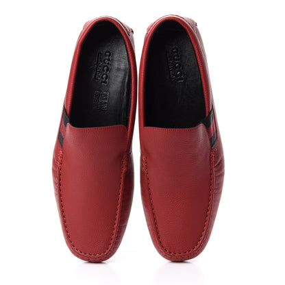 Gucci Calfskin Web Mens Driver Loafers 9.5 Red 5 of 11
