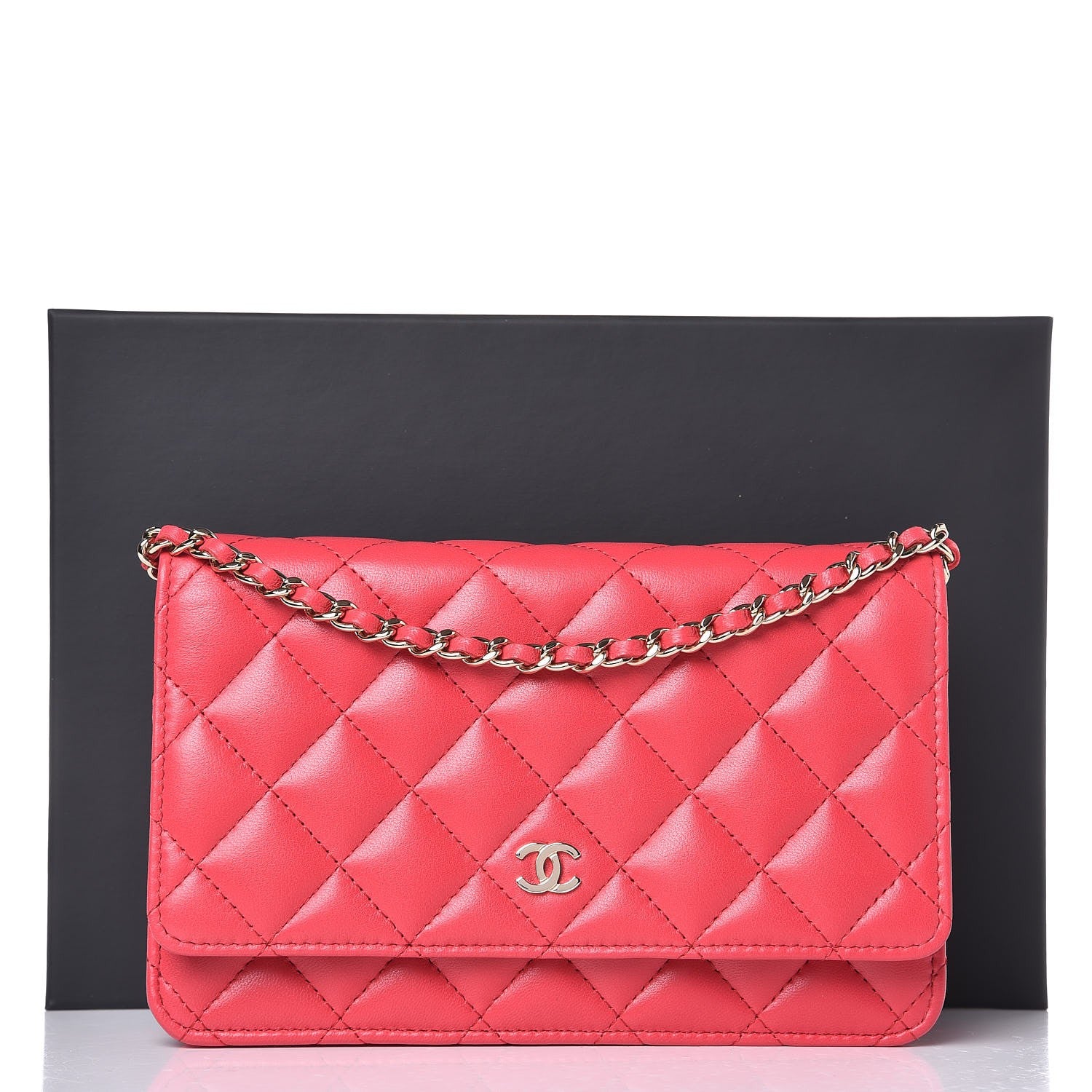 Chanel Lambskin Quilted Wallet On Chain WOC Light Red 10 of 10