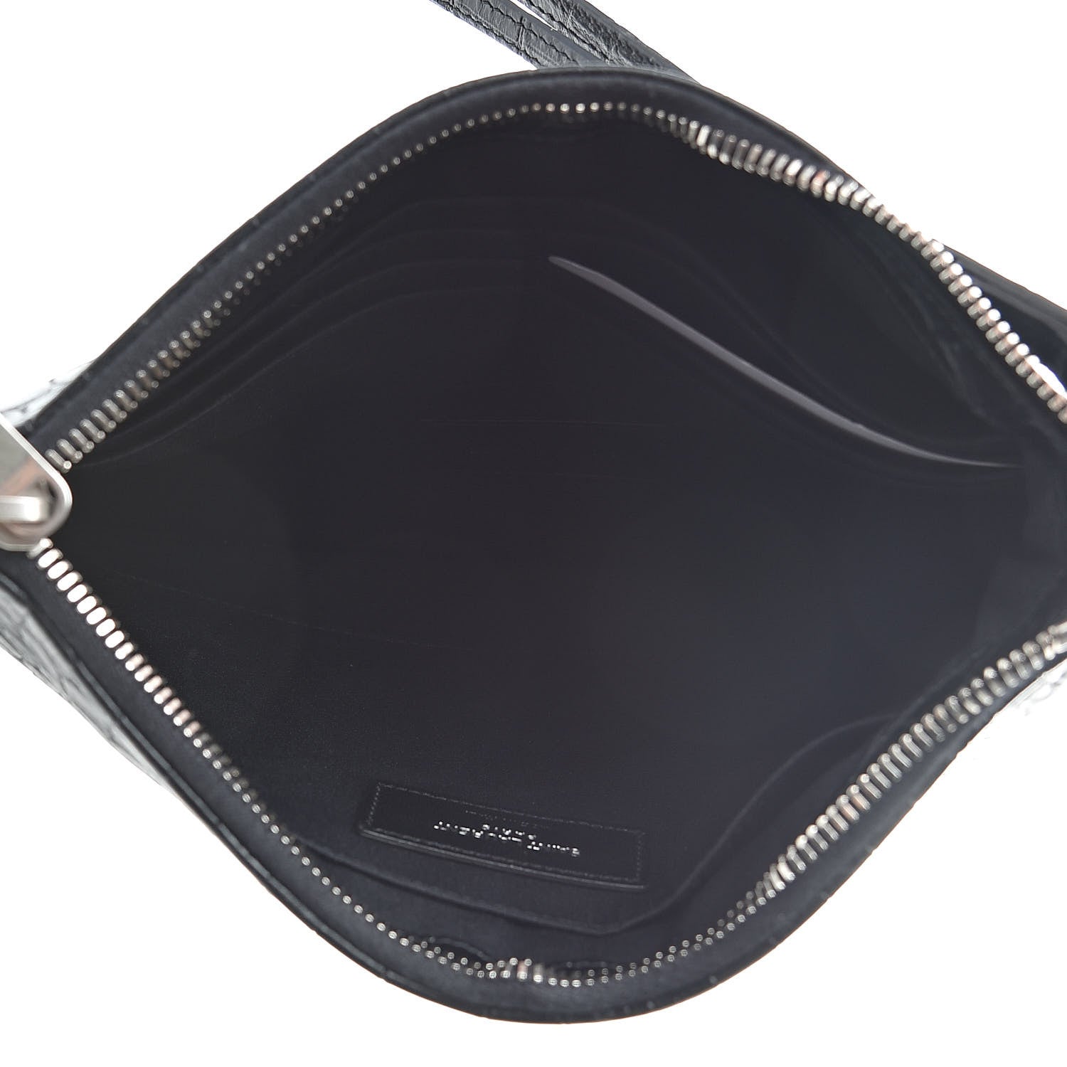 Saint Laurent Calfskin Crocodile Embossed Monogram Zip Pouch Black 5 of 8