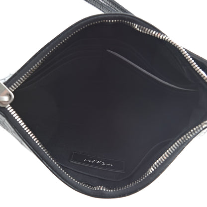 Saint Laurent Calfskin Crocodile Embossed Monogram Zip Pouch Black 5 of 8
