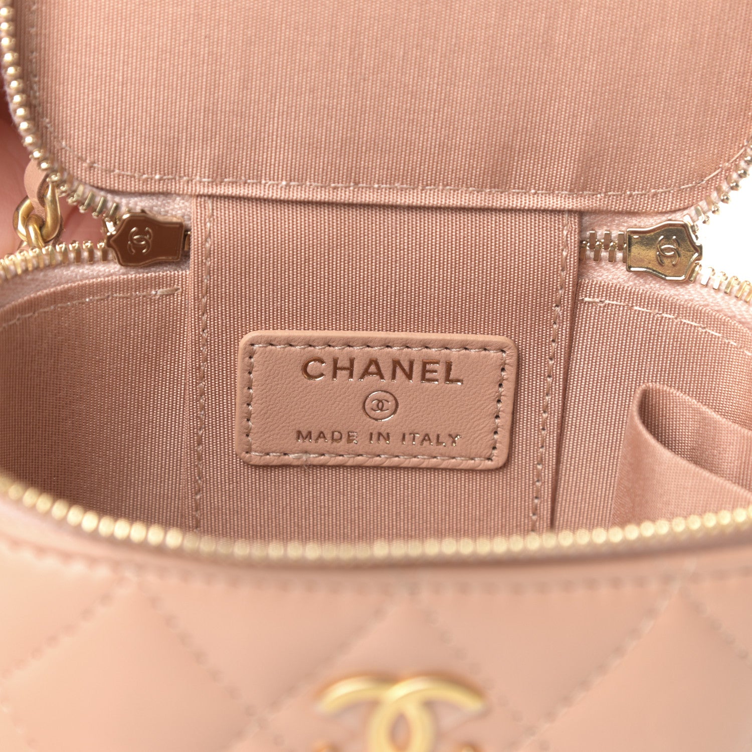 Chanel Lambskin Quilted Top Handle Mini Vanity Case With Chain Beige 6 of 9
