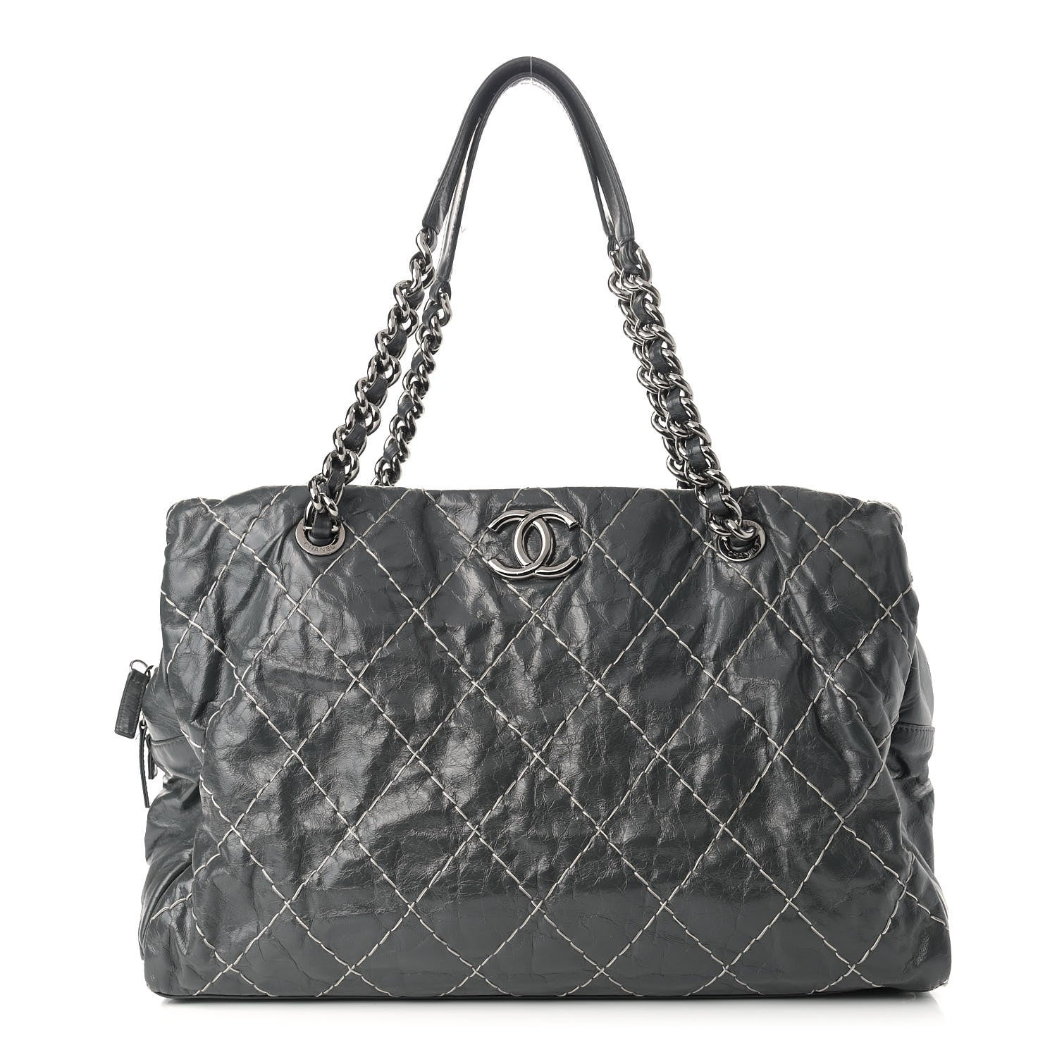 Chanel Glazed Goatskin Double Contrast Stitch Large Tote Grey 1 of 19