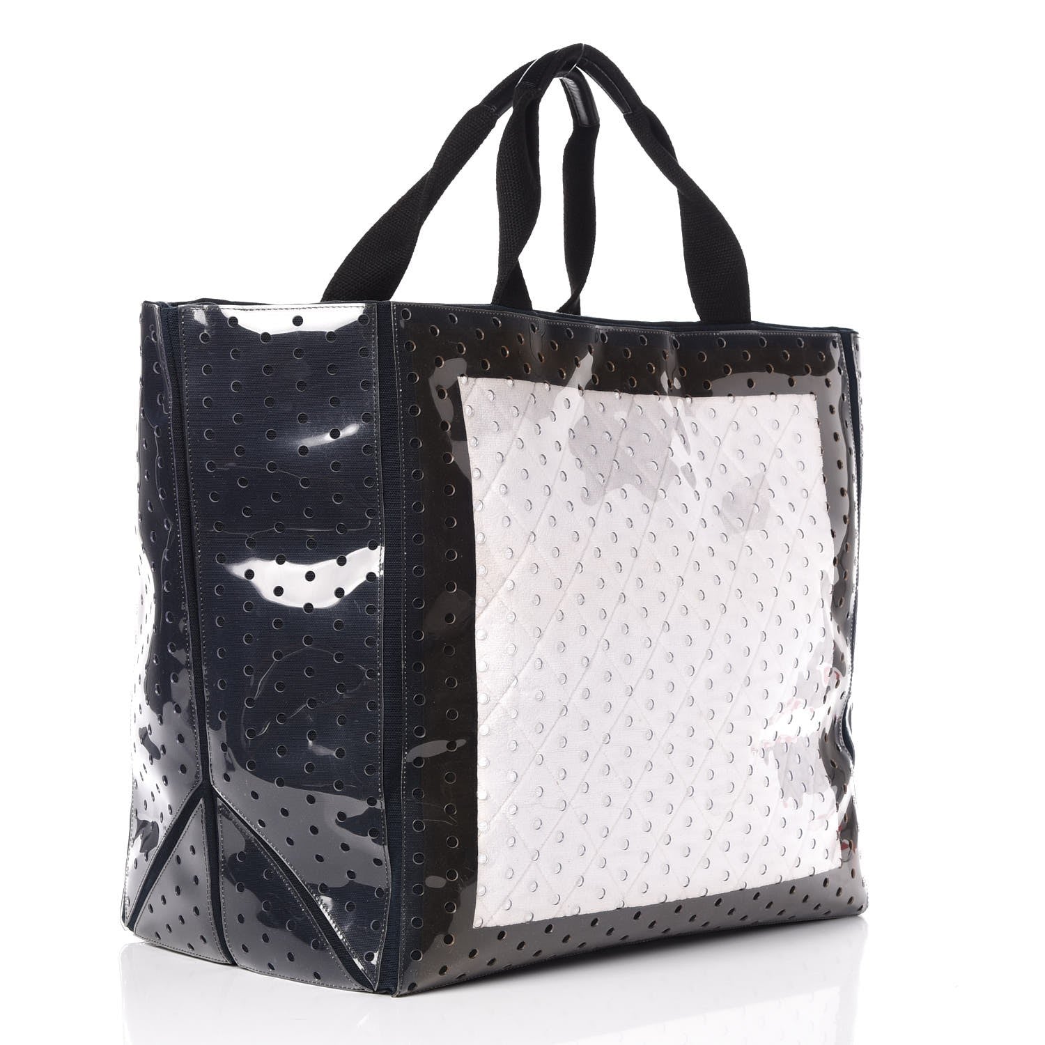 Chanel Canvas Vinyl Perforated CC Tote White Black Dark Navy 3 of 8