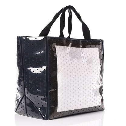 Chanel Canvas Vinyl Perforated CC Tote White Black Dark Navy 3 of 8
