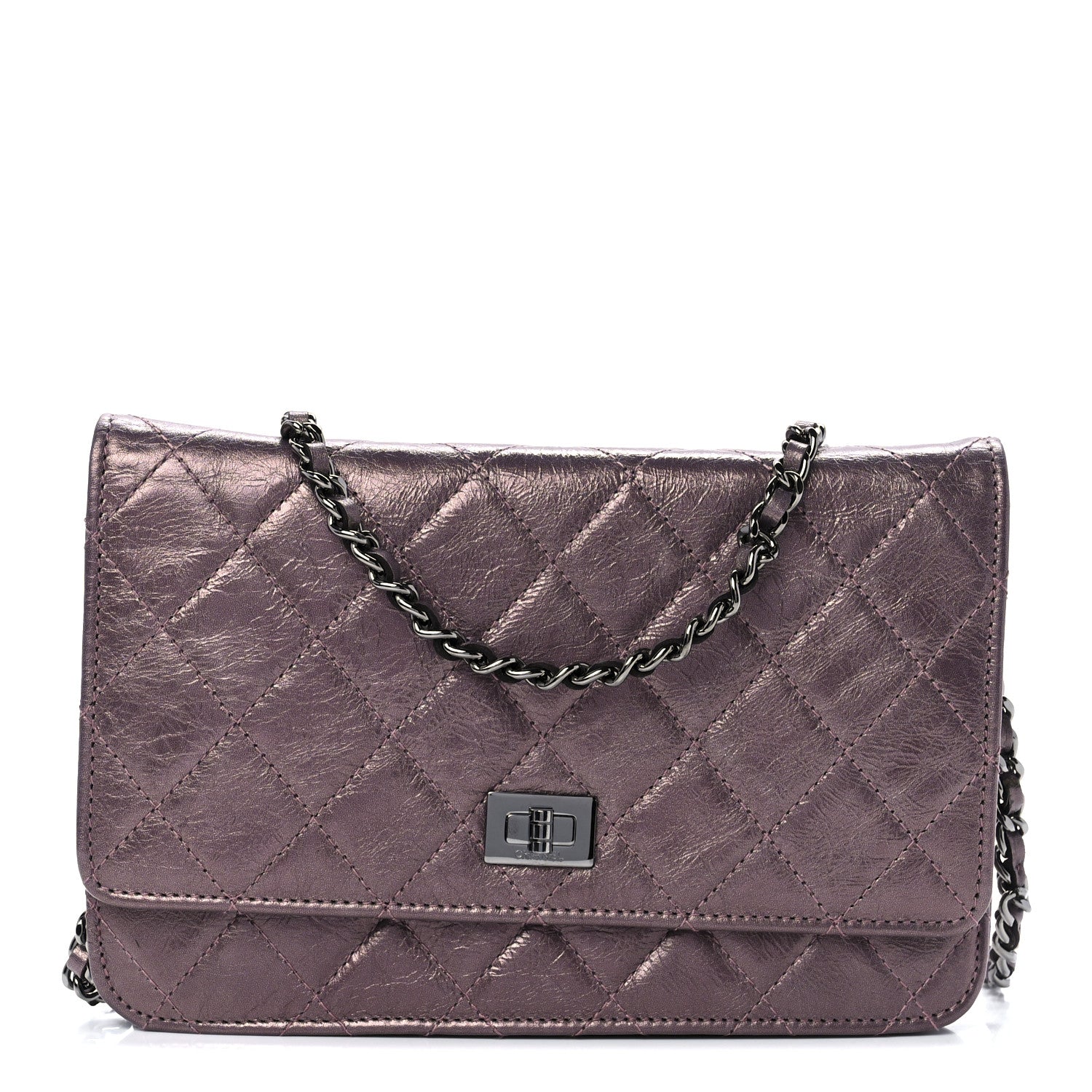 Chanel Metallic Aged Calfskin Quilted 2.55 Reissue Wallet on Chain WOC Purple 1 of 13