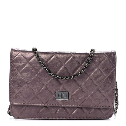 Chanel Metallic Aged Calfskin Quilted 2.55 Reissue Wallet on Chain WOC Purple 1 of 13