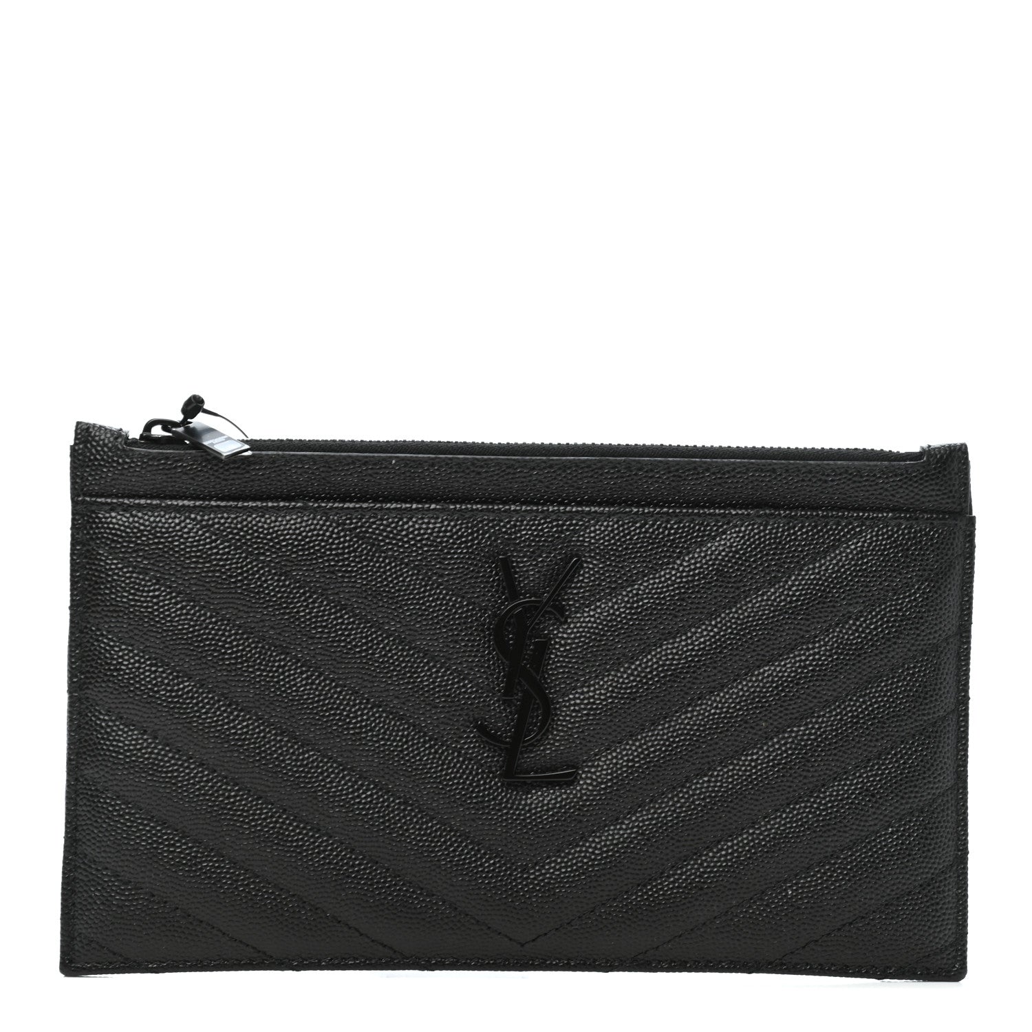Saint Laurent Grain De Poudre Chevron Monogram Bill Pouch Black 1 of 7