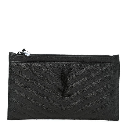 Saint Laurent Grain De Poudre Chevron Monogram Bill Pouch Black 1 of 7