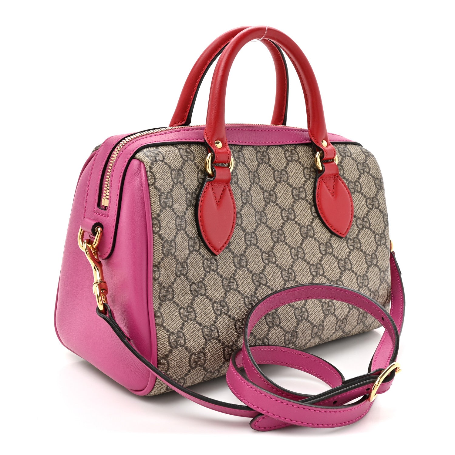 Gucci GG Supreme Monogram Moon Calfskin Small Boston Beige Ebony Hibiscus Red New Rosette 3 of 12