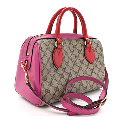 Gucci GG Supreme Monogram Moon Calfskin Small Boston Beige Ebony Hibiscus Red New Rosette 3 of 12