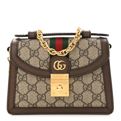 Gucci GG Supreme Monogram Textured Dollar Calfskin Web Mini Ophidia Padlock Top Handle Chain Shoulder Bag Beige Ebony New Acero 1 of 10