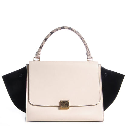 Celine Calfskin Suede Whipsnake Medium Trapeze Black White 1 of 11