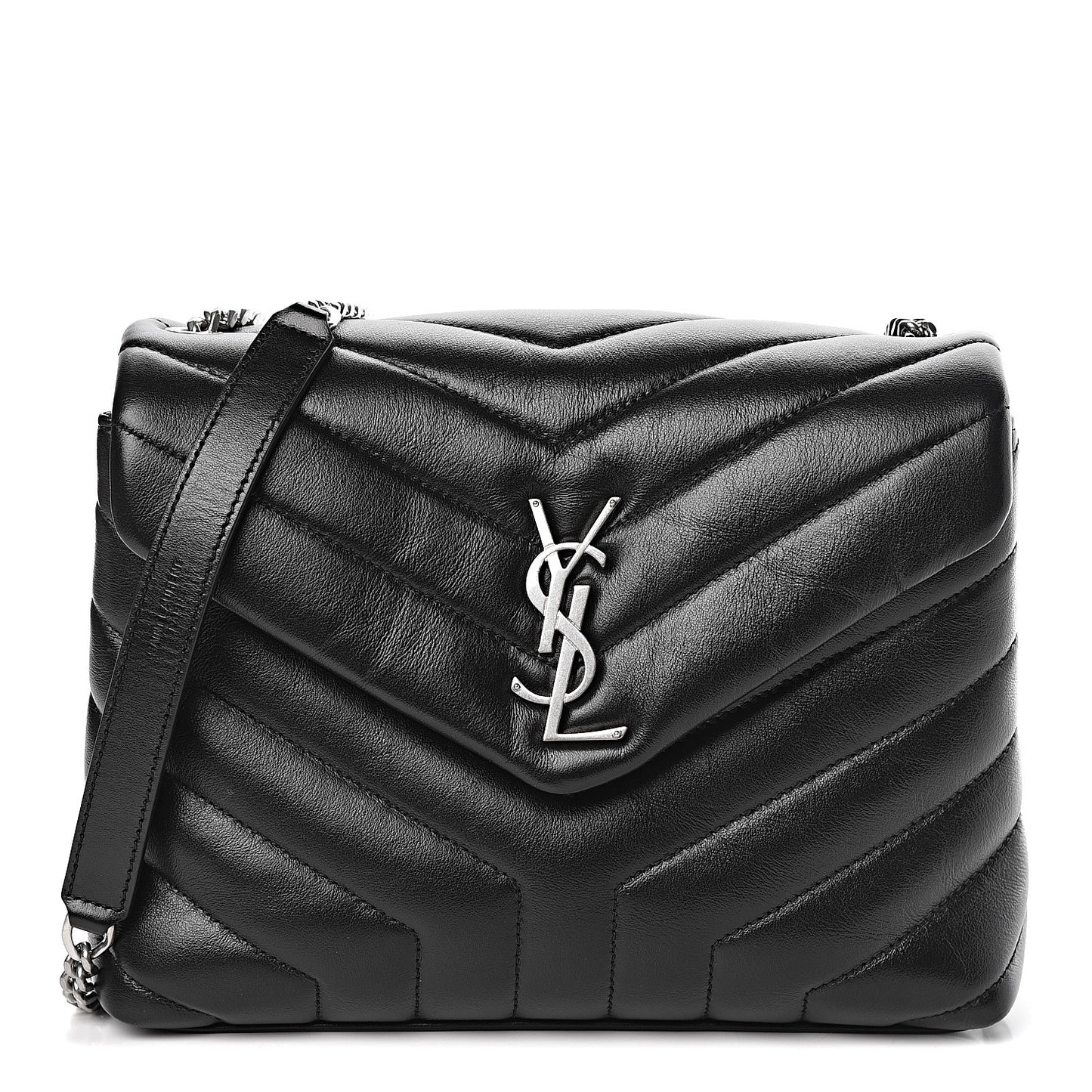 Calfskin Y Quilted Monogram Small Loulou Chain Satchel Black