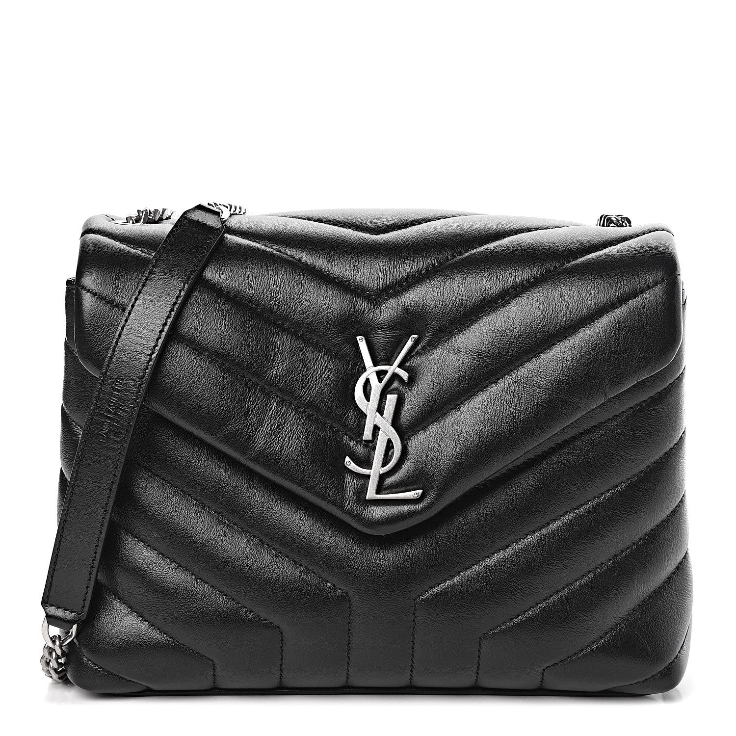Saint Laurent Calfskin Y Quilted Monogram Small Loulou Chain Satchel Black 2 of 10