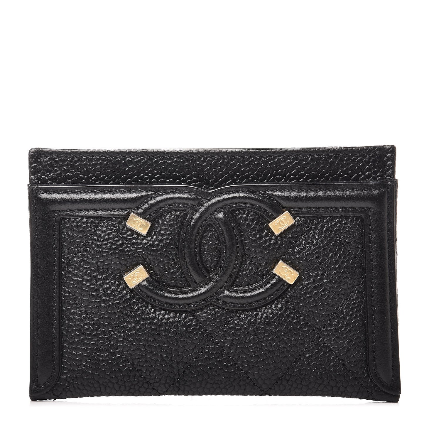 Caviar Quilted Filigree Card Holder Black
