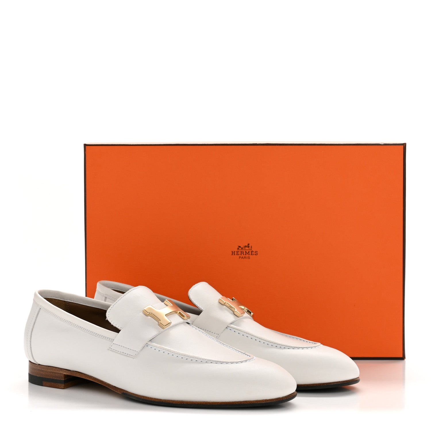 Hermes Calfskin Womens Paris Loafers 37 White 1771728 – FASHIONPHILE