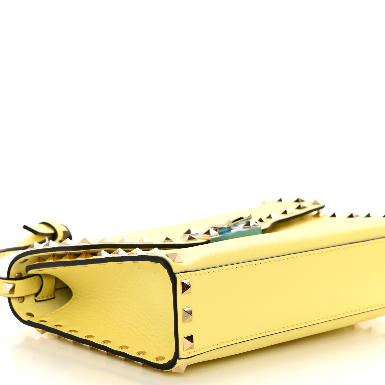 Valentino Garavani Pebbled Calfskin Rockstud Flip Lock Crossbody Bag Yellow 7 of 8