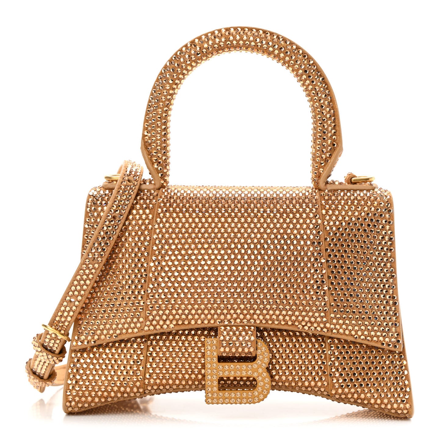Strass Suede Hourglass Top Handle Bag XS Gold