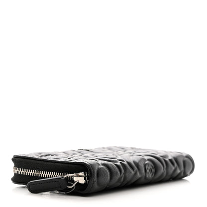 Chanel Goatskin Camellia Embossed Medium Zip Around Wallet Black 4 of 9