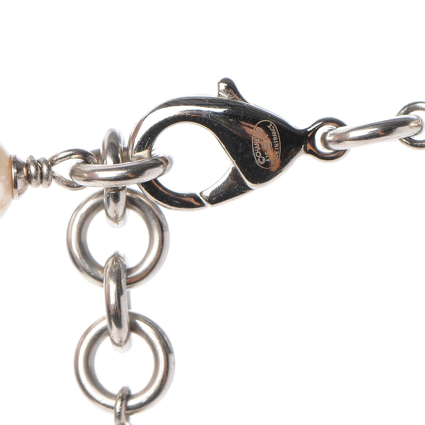 Crystal Pearl CC Long Necklace Silver