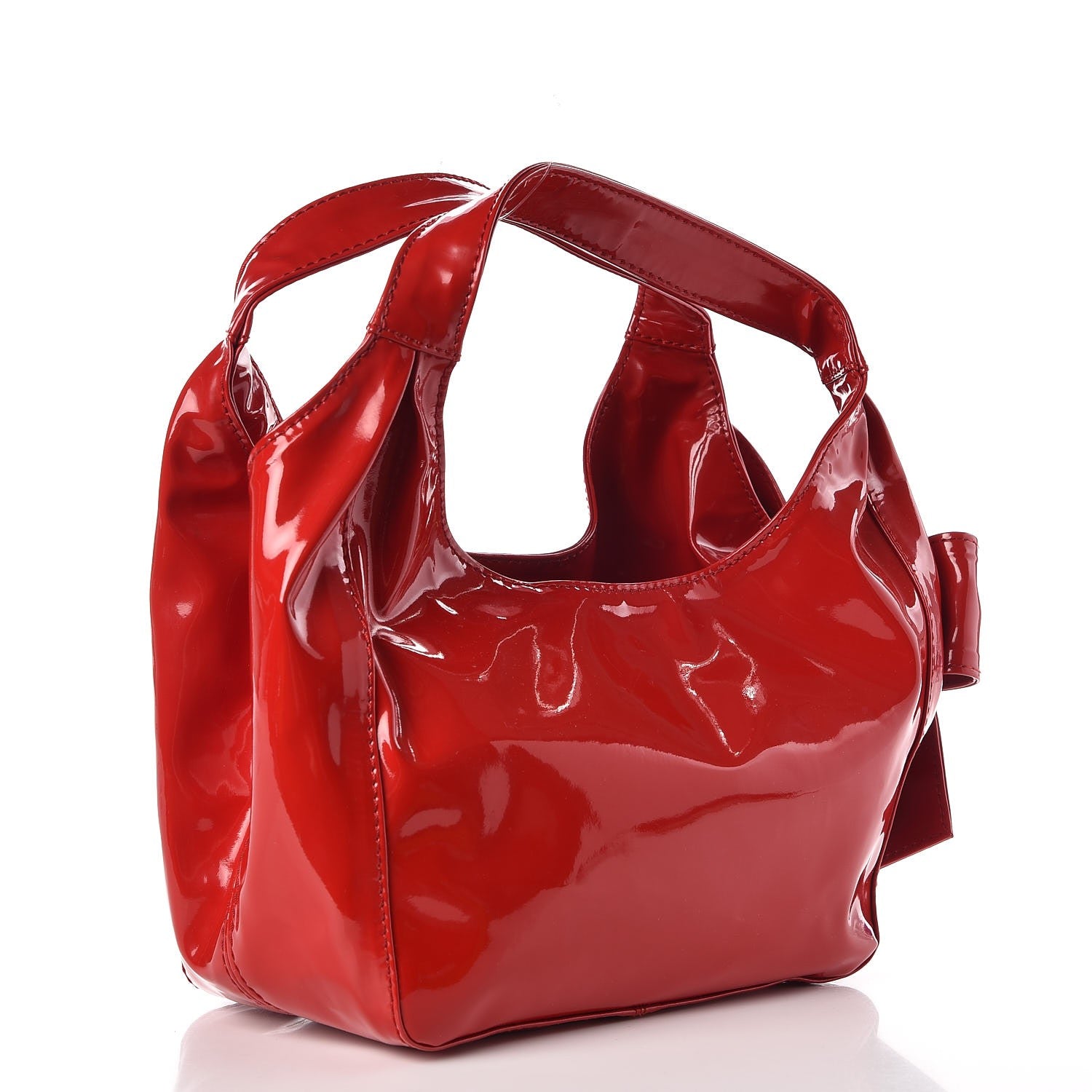 Valentino Garavani Patent Lacca Mini Nuage Bow Hobo Red 4 of 9