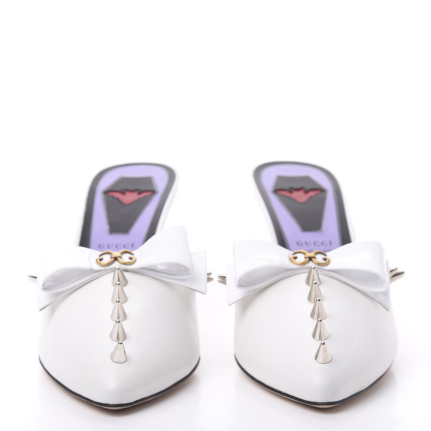 Patent GG Bow Sadie Spike Mid Heel Mules 39.5 White