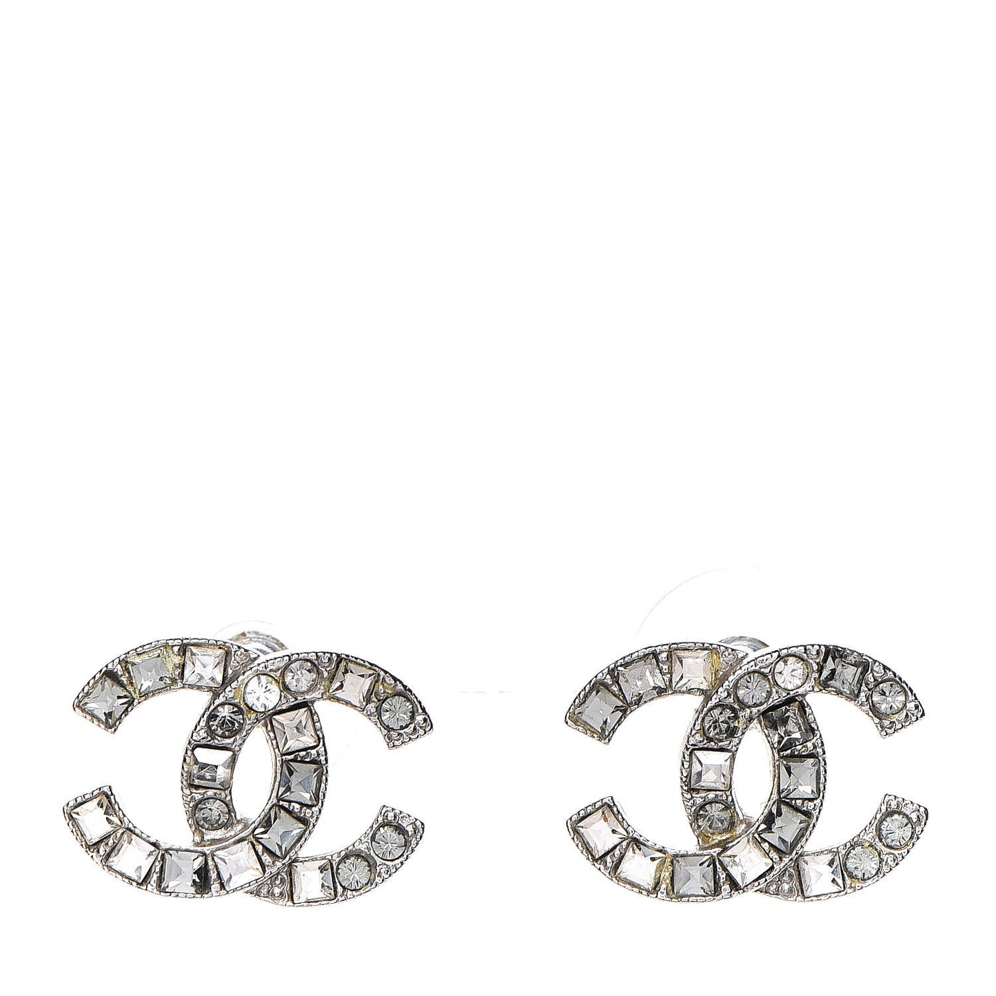 Baguette Crystal CC Earrings Silver Grey