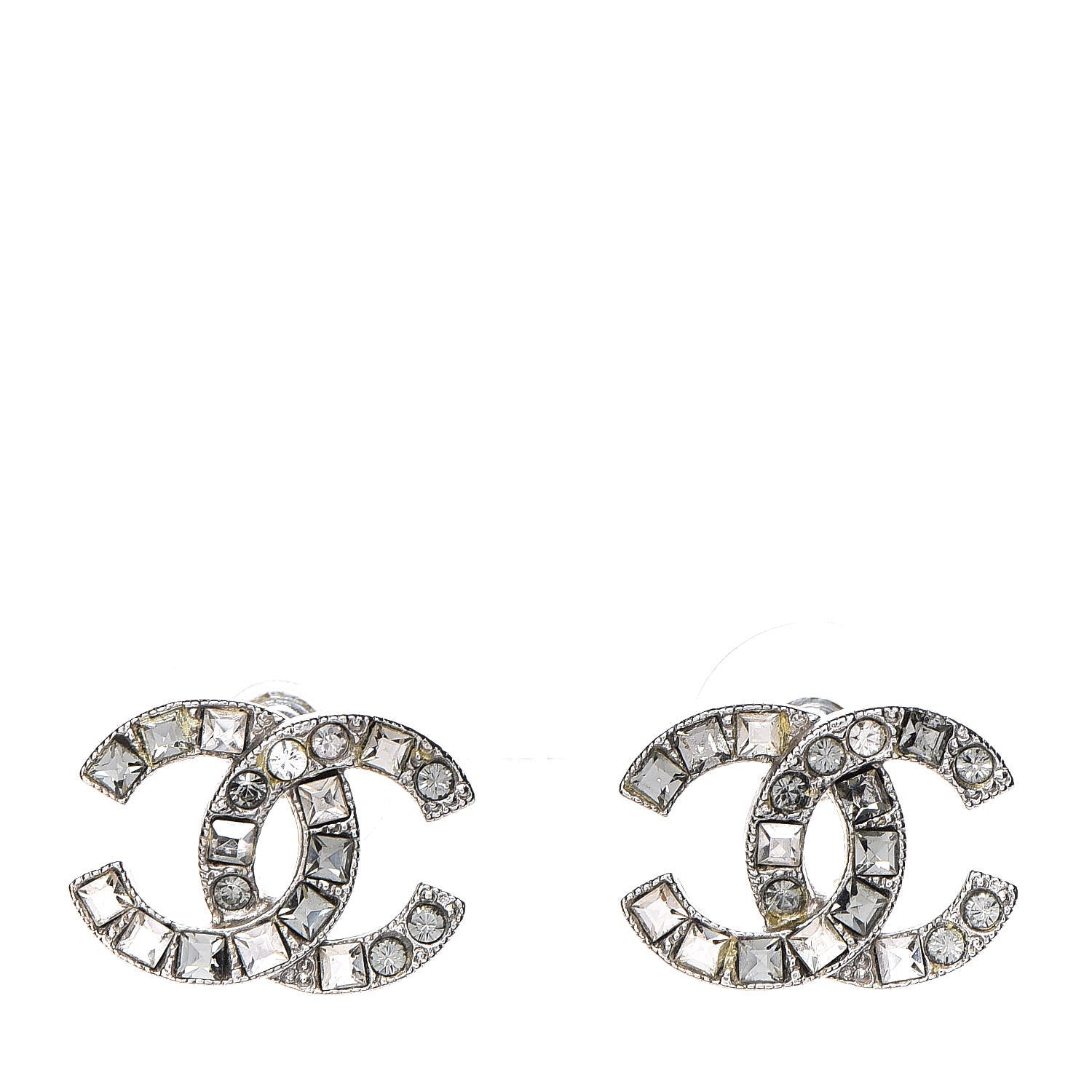Chanel Baguette Crystal CC Earrings Silver Grey 1 of 5