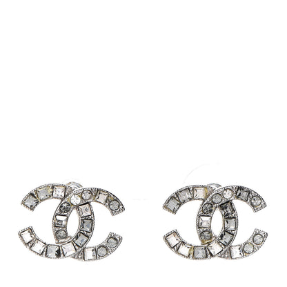 Chanel Baguette Crystal CC Earrings Silver Grey 1 of 5