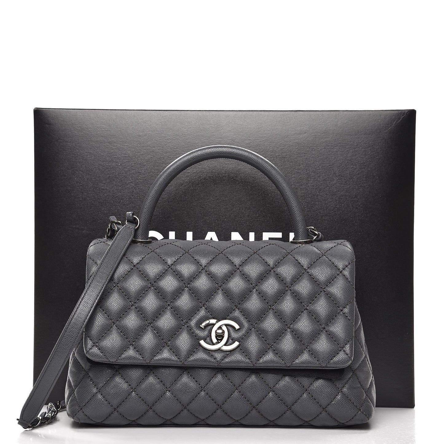 Caviar Quilted Small Coco Handle Flap Grey