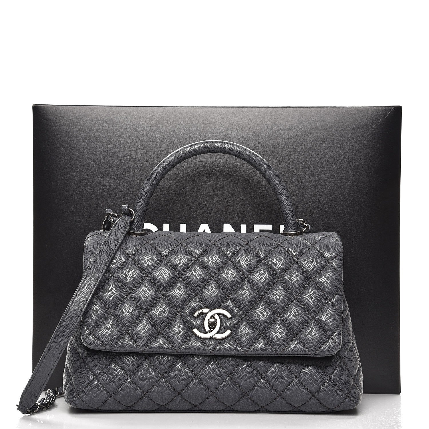 Chanel Caviar Quilted Small Coco Handle Flap Grey 9 of 9