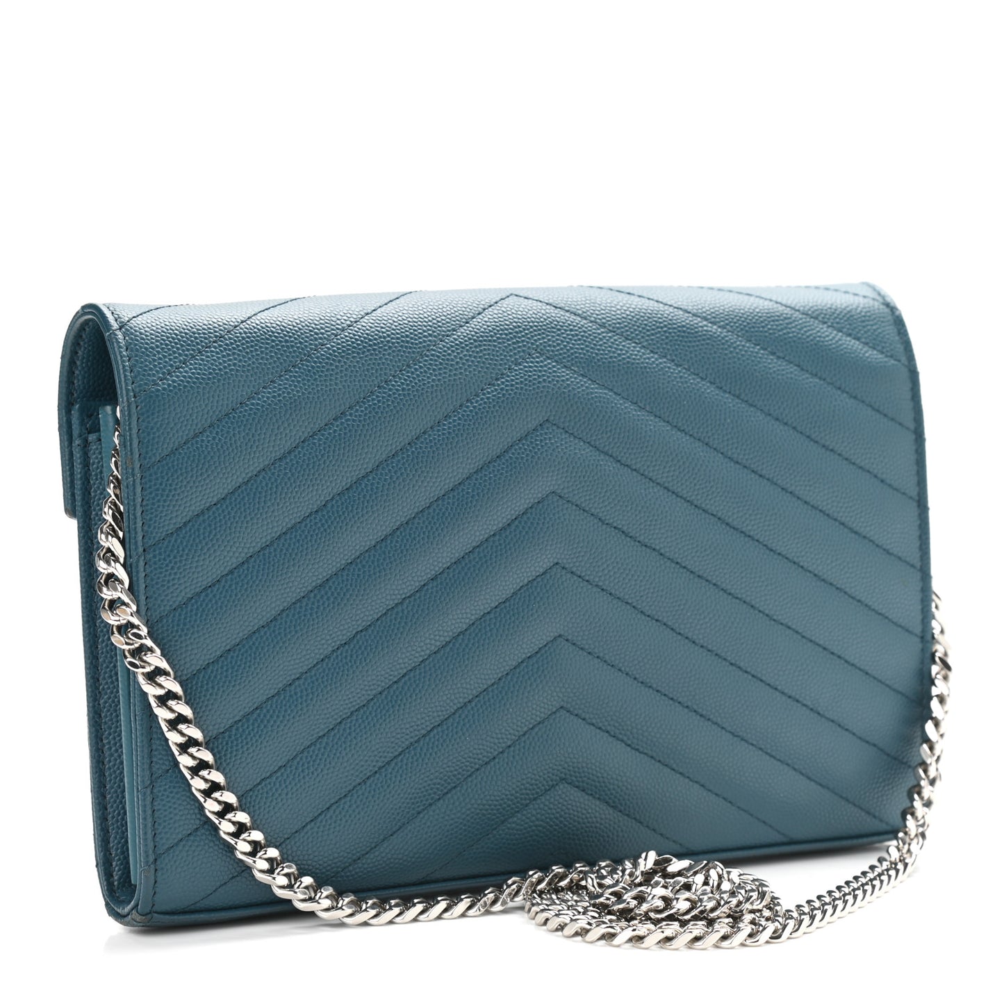 Grain De Poudre Matelasse Chevron Medium Monogram Chain Wallet Peacock Green