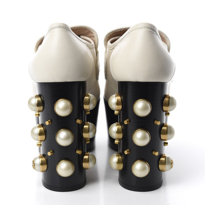 Gucci Malaga Kid Pearl Studded Vegas Platform Loafers 39 Mystic White 5 of 11