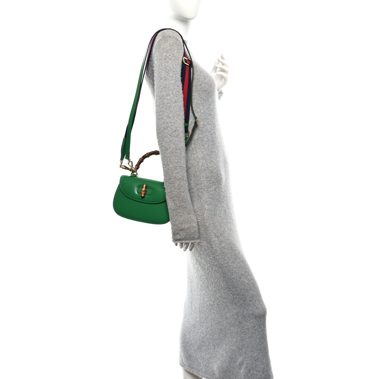 Gucci Boarded Dyana Lux Calfskin Web Small Bamboo 1947 Top Handle Bag Spring Green 2 of 10