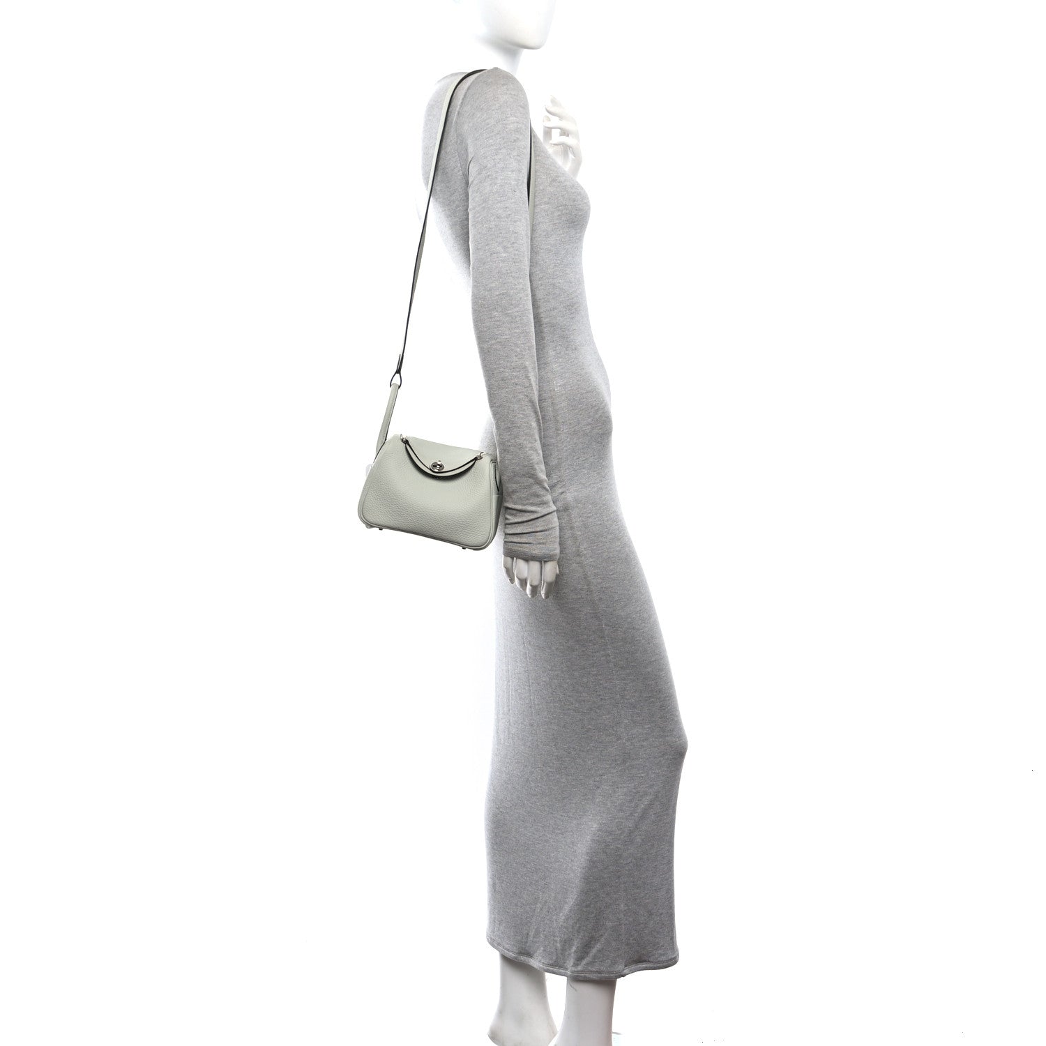 Hermes Taurillon Clemence Mini Lindy 20 Gris Neve 2 of 11