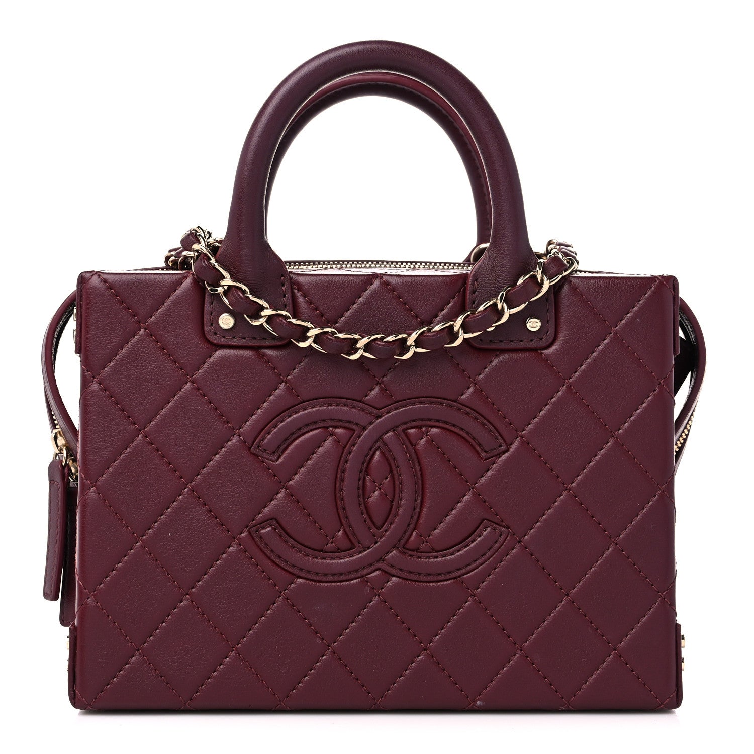 Chanel Calfskin Quilted Studded Square Vanity Case Burgundy 1 of 12