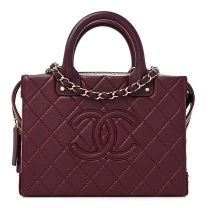 Chanel Calfskin Quilted Studded Square Vanity Case Burgundy 1 of 12