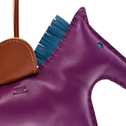 Hermes Milo Lambskin Grigri Rodeo Horse Bag Charm GM Anemone Bleu Izmir Fauve 3 of 4
