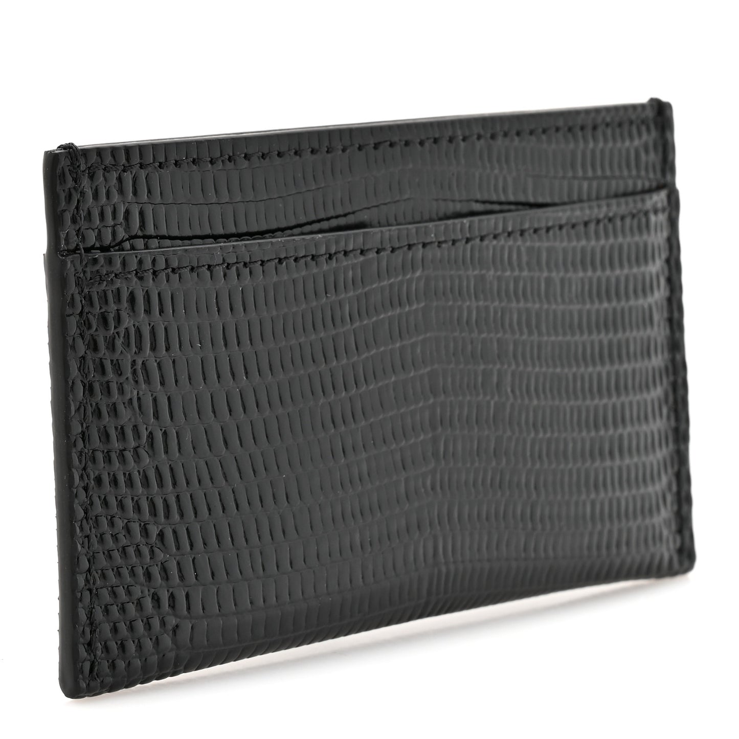 Calfskin Lizard Embossed Card Holder Black