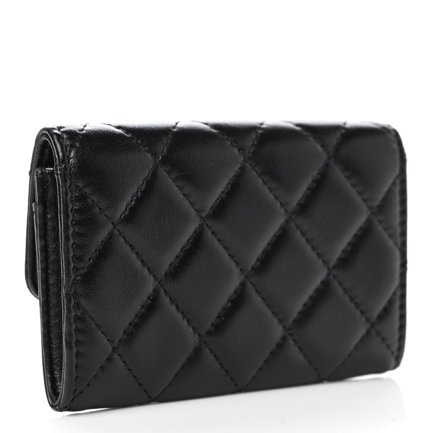 Lambskin Quilted Flap Card Holder Wallet Black