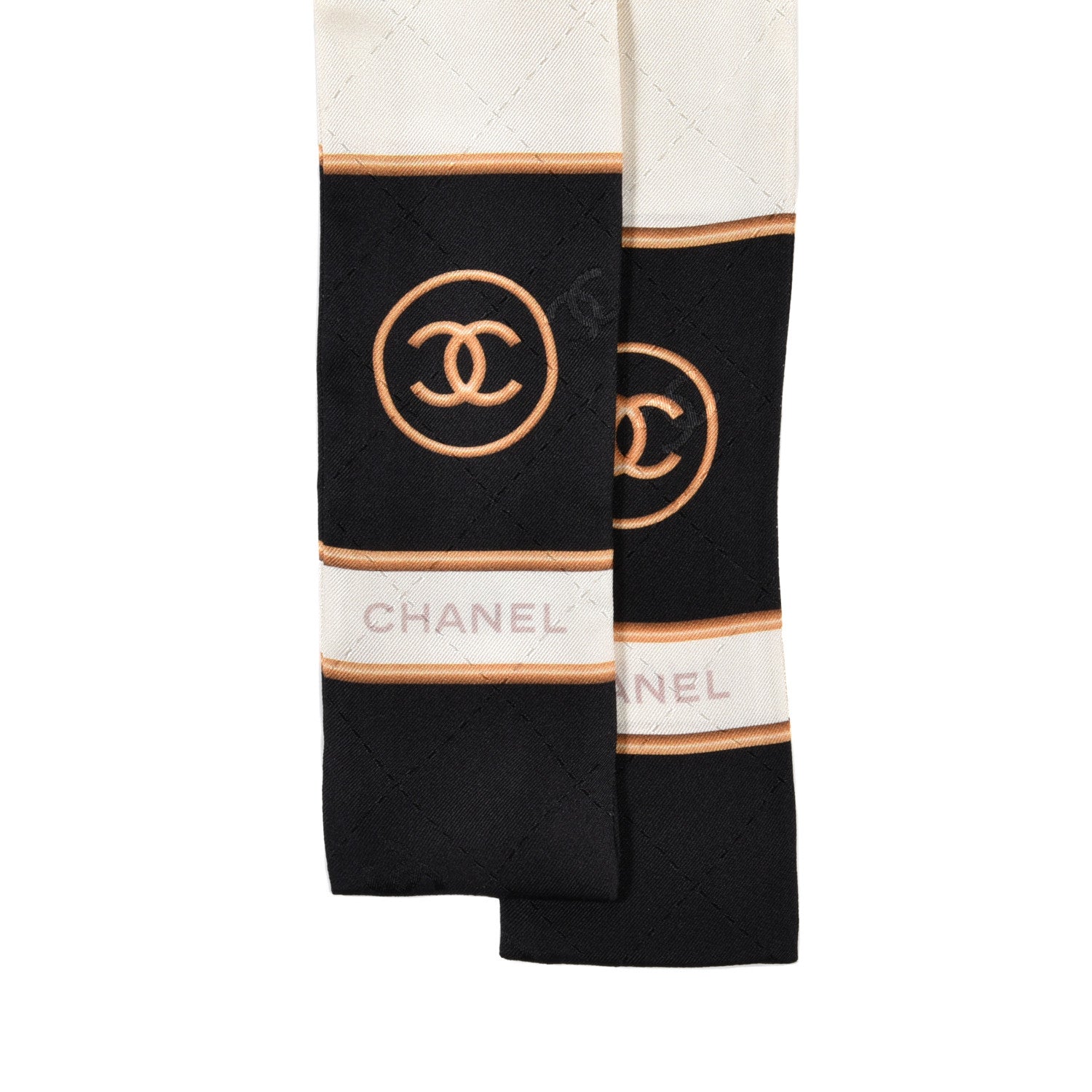 Chanel Silk CC Slim Bandeau Scarf Black White 2 of 3