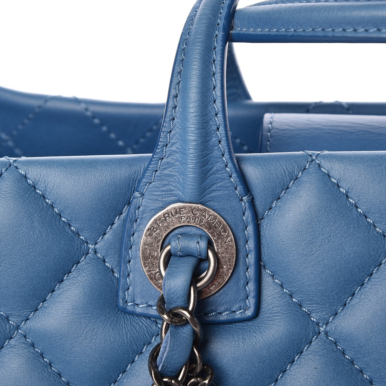 Chanel Calfskin Quilted Small Easy Shopping Tote Blue 10 of 11